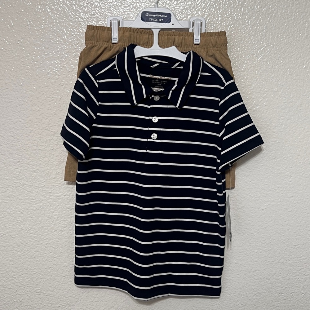 Tommy Bahama Kids 2 Piece Set Striped Polo Shirt & Shorts Outfit‎ Size 5/6